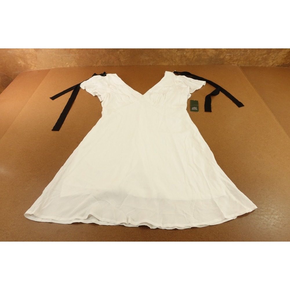 Wild Fable Womens Large White Black Tie Detail Short Sleeve V Neck Dress NWT